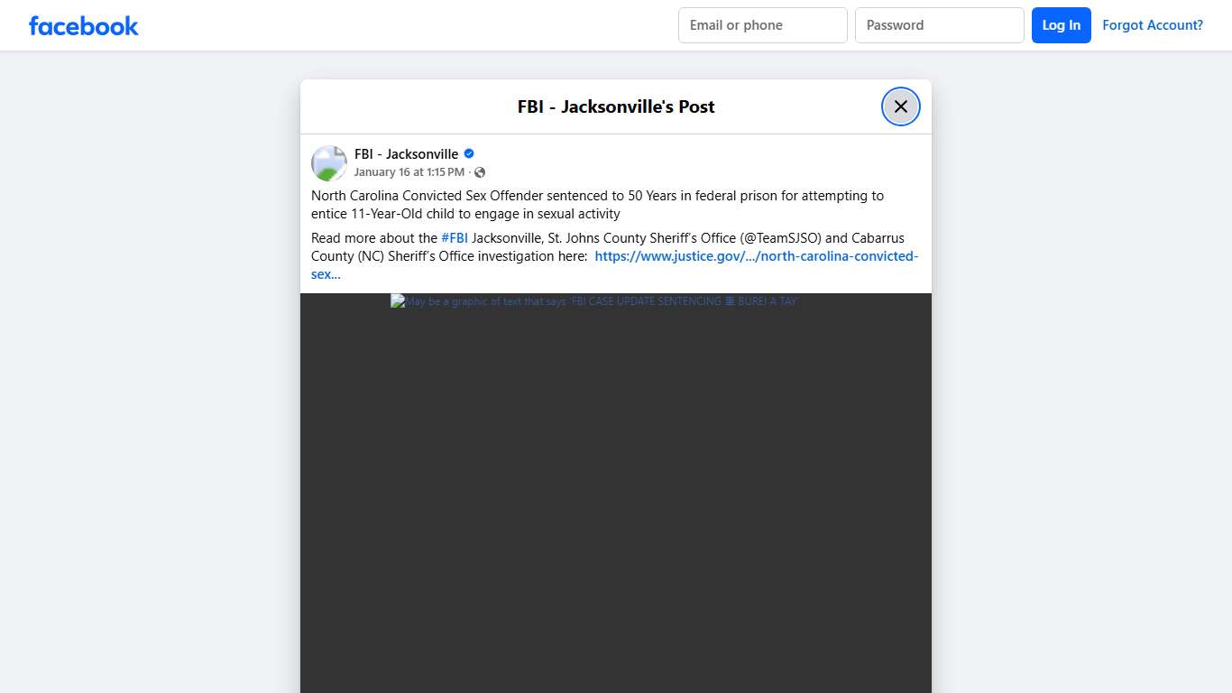 North Carolina Convicted Sex Offender... - FBI - Jacksonville Facebook